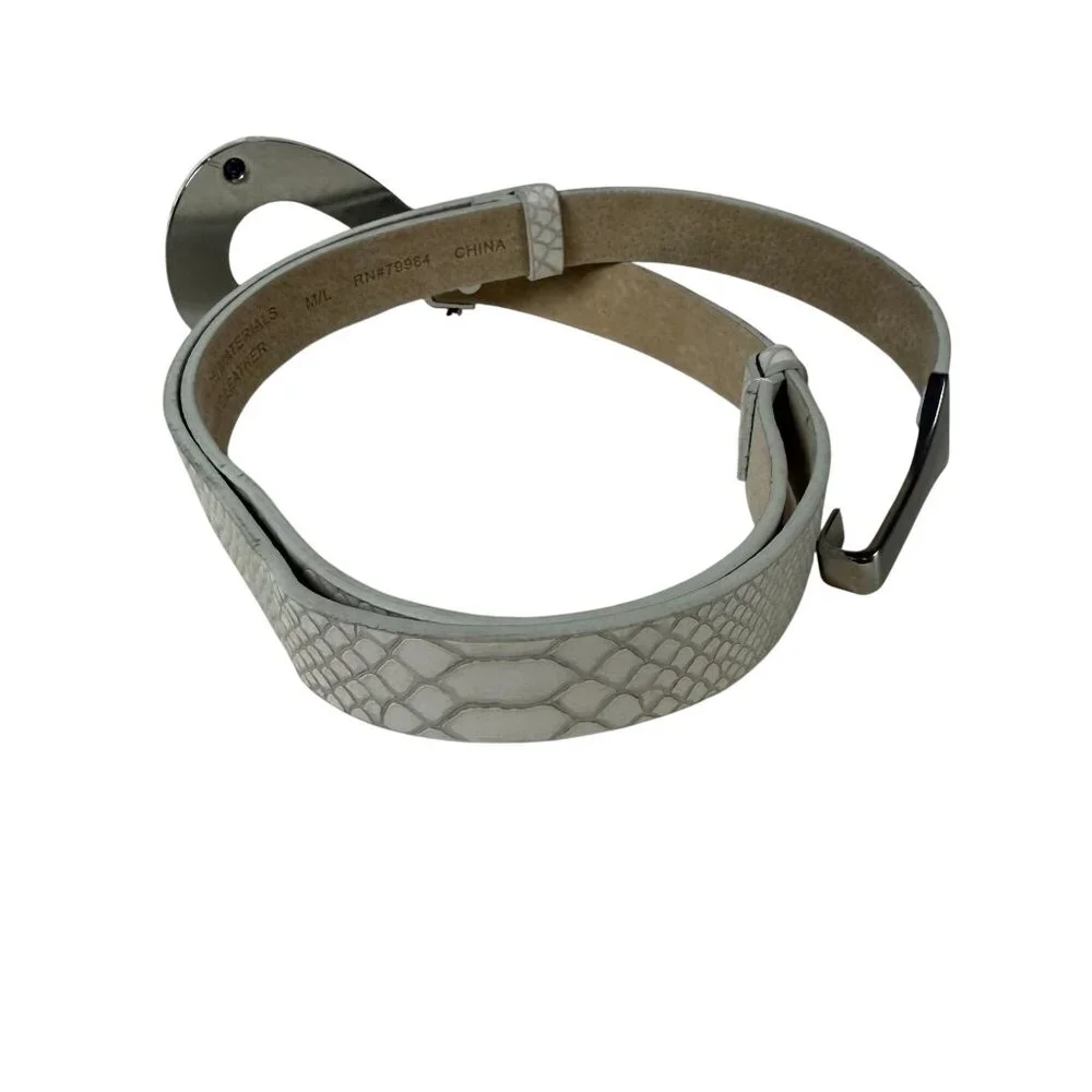 Chicos Snake Embossed Belt Teardrop Buckle M/L Beige Elevated Basics statement